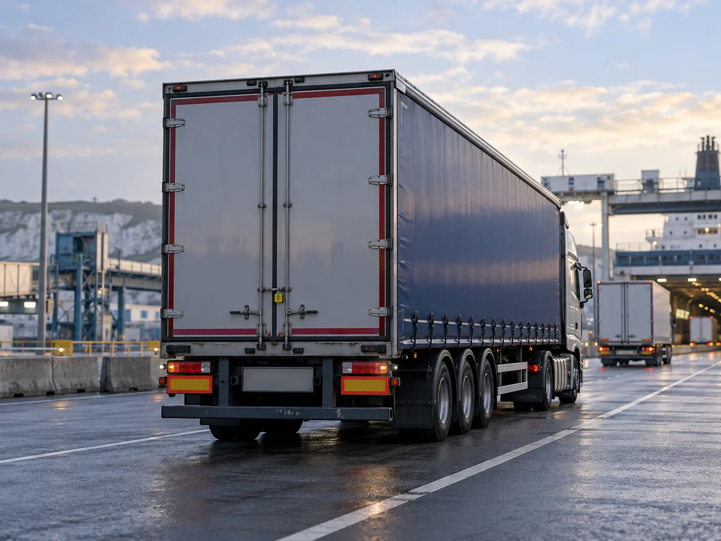 Sealed freight trailer at a cross-channel terminal